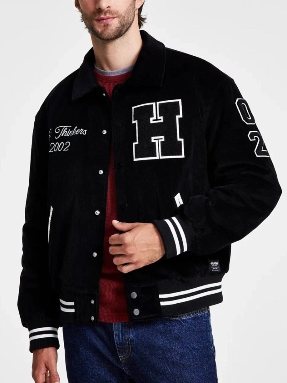 Varsity Bomber Cotton Black Jacket Free Thinkers Snap Closure Size XXL